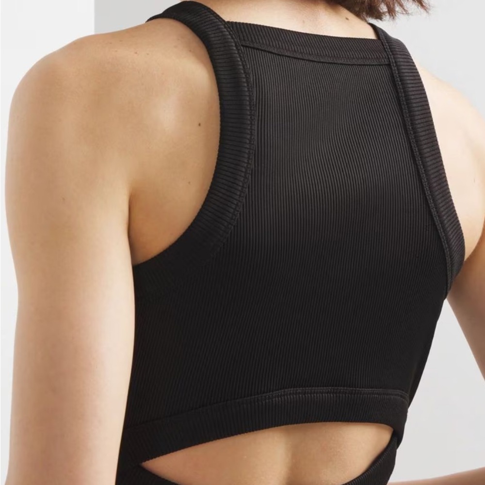 White House Black Market Black Ribbed Backless Dress